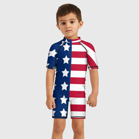 Детский купальный костюм 3D с принтом USA FLAG  АМЕРИКАНСКИЙ ФЛАГ в Санкт-Петербурге, Полиэстер 85%, Спандекс 15% | застежка на молнии на спине | star | usa | америка | белый | звезды | красный | линии | полосы | популярные | синий | сша | триколор | туристические | флаг | цвет | штаты