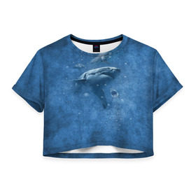 Женская футболка 3D укороченная с принтом Shark в Санкт-Петербурге, 100% полиэстер | круглая горловина, длина футболки до линии талии, рукава с отворотами | fish | ocean | акула | вода | животные | море | океан | рыба | челюсти