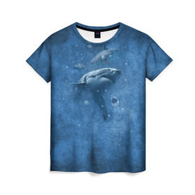 Женская футболка 3D с принтом Shark в Санкт-Петербурге, 100% полиэфир ( синтетическое хлопкоподобное полотно) | прямой крой, круглый вырез горловины, длина до линии бедер | fish | ocean | акула | вода | животные | море | океан | рыба | челюсти
