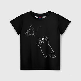 Детская футболка 3D с принтом Cat Monster в Санкт-Петербурге, 100% гипоаллергенный полиэфир | прямой крой, круглый вырез горловины, длина до линии бедер, чуть спущенное плечо, ткань немного тянется | cat | halloween | арт | животные | кот | котик | кошки | монстр | мышь | праздник | хэллоуин | черно белый