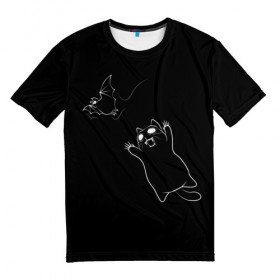 Мужская футболка 3D с принтом Cat Monster в Санкт-Петербурге, 100% полиэфир | прямой крой, круглый вырез горловины, длина до линии бедер | Тематика изображения на принте: cat | halloween | арт | животные | кот | котик | кошки | монстр | мышь | праздник | хэллоуин | черно белый