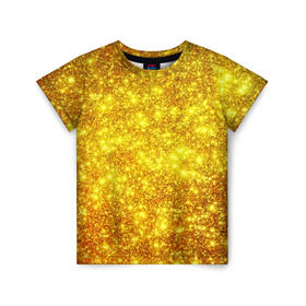 Детская футболка 3D с принтом Золотой блеск в Санкт-Петербурге, 100% гипоаллергенный полиэфир | прямой крой, круглый вырез горловины, длина до линии бедер, чуть спущенное плечо, ткань немного тянется | abstraction | gold | rich | texture | богатство | золотая абстракция | золото | кубики | текстура