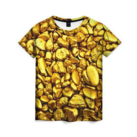 Женская футболка 3D с принтом Золотые камешки в Санкт-Петербурге, 100% полиэфир ( синтетическое хлопкоподобное полотно) | прямой крой, круглый вырез горловины, длина до линии бедер | abstraction | gold | rich | texture | богатство | золотая абстракция | золото | кубики | текстура