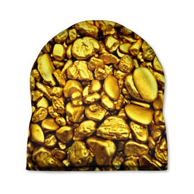 Шапка 3D с принтом Золотые камешки в Санкт-Петербурге, 100% полиэстер | универсальный размер, печать по всей поверхности изделия | abstraction | gold | rich | texture | богатство | золотая абстракция | золото | кубики | текстура