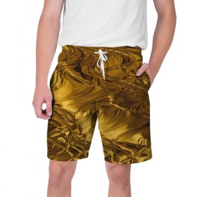 Мужские шорты 3D с принтом Gold abstraction в Санкт-Петербурге,  полиэстер 100% | прямой крой, два кармана без застежек по бокам. Мягкая трикотажная резинка на поясе, внутри которой широкие завязки. Длина чуть выше колен | 