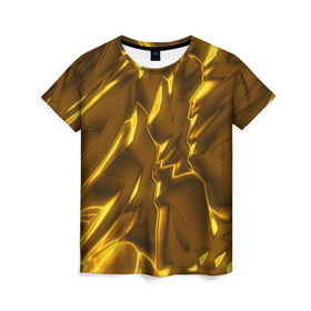 Женская футболка 3D с принтом Золотые разводы в Санкт-Петербурге, 100% полиэфир ( синтетическое хлопкоподобное полотно) | прямой крой, круглый вырез горловины, длина до линии бедер | abstraction | gold | rich | texture | богатство | золотая абстракция | золото | кубики | текстура