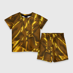 Детский костюм с шортами 3D с принтом Золотые разводы в Санкт-Петербурге,  |  | Тематика изображения на принте: abstraction | gold | rich | texture | богатство | золотая абстракция | золото | кубики | текстура