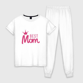 Женская пижама хлопок с принтом Best Mom в Санкт-Петербурге, 100% хлопок | брюки и футболка прямого кроя, без карманов, на брюках мягкая резинка на поясе и по низу штанин | best mom | mom | лучшая мама | мама | мамочка