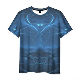 Мужская футболка 3D с принтом Blue fractal в Санкт-Петербурге, 100% полиэфир | прямой крой, круглый вырез горловины, длина до линии бедер | Тематика изображения на принте: art | background | beautiful | color | festive | fractal | lines | photo | picture | smooth | strange | style
