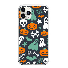 Чехол для iPhone 11 Pro матовый с принтом Halloween в Санкт-Петербурге, Силикон |  | звёзды | кости | летучие мыши | листья | привидения | тыквы