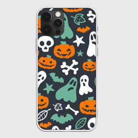 Чехол для iPhone 12 Pro Max с принтом Halloween в Санкт-Петербурге, Силикон |  | звёзды | кости | летучие мыши | листья | привидения | тыквы