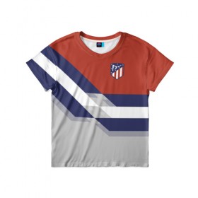 Детская футболка 3D с принтом Атлетико Мадрид 2018 в Санкт-Петербурге, 100% гипоаллергенный полиэфир | прямой крой, круглый вырез горловины, длина до линии бедер, чуть спущенное плечо, ткань немного тянется | атлетико мадрид | полосы | эмблема