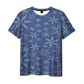 Мужская футболка 3D с принтом Волшебные снежинки в Санкт-Петербурге, 100% полиэфир | прямой крой, круглый вырез горловины, длина до линии бедер | new year | santa | дед мороз | елка | елочки | новогодний | новый год | рождество | сантаклаус | снег | снежинки