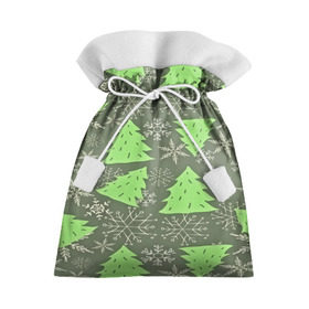 Подарочный 3D мешок с принтом Зелёные ёлочки в Санкт-Петербурге, 100% полиэстер | Размер: 29*39 см | new year | santa | дед мороз | елка | елочки | новогодний | новый год | рождество | сантаклаус | снег | снежинки