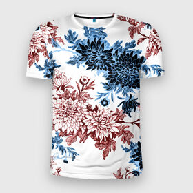 Мужская футболка 3D спортивная с принтом Blue and Red в Санкт-Петербурге, 100% полиэстер с улучшенными характеристиками | приталенный силуэт, круглая горловина, широкие плечи, сужается к линии бедра | vppdgryphon | арт | краска | лес | пион | пионы | тропики | цветные | цветок | цветы