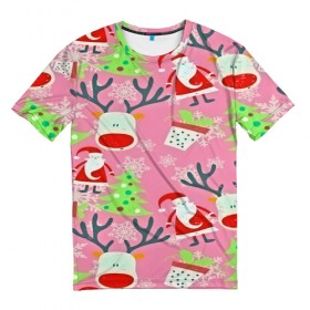 Мужская футболка 3D с принтом New Year в Санкт-Петербурге, 100% полиэфир | прямой крой, круглый вырез горловины, длина до линии бедер | new year | santa | дед мороз | елка | елочки | новогодний | новый год | рождество | сантаклаус | снег | снежинки