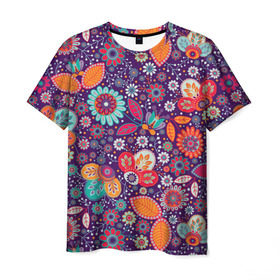 Мужская футболка 3D с принтом Цветочный взрыв в Санкт-Петербурге, 100% полиэфир | прямой крой, круглый вырез горловины, длина до линии бедер | vppdgryphon | арт | взрыв | краска | тропики | цветные | цветок | цветочный | цветы