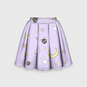 Детская юбка-солнце 3D с принтом Сейлор Мур в Санкт-Петербурге, 100% полиэстер | Эластичный пояс, крупные складки | cat | sailor moon | киса | кот | луна | сейлор мун | сэйлор мун