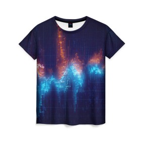 Женская футболка 3D с принтом Компьютерный код в Санкт-Петербурге, 100% полиэфир ( синтетическое хлопкоподобное полотно) | прямой крой, круглый вырез горловины, длина до линии бедер | график | разноцветный | яркий