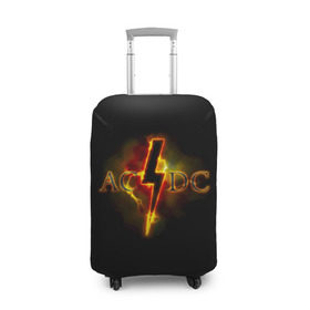 Чехол для чемодана 3D с принтом AC/DC огонь в Санкт-Петербурге, 86% полиэфир, 14% спандекс | двустороннее нанесение принта, прорези для ручек и колес | ac dc | acdc | ангус янг | блюз рок | крис слэйд | надпись | рок группа | рок н ролл | стиви янг | хард рок | эксл роуз