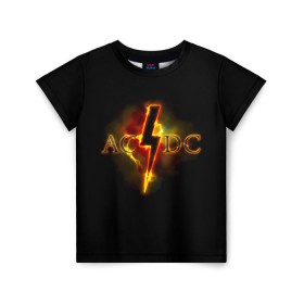 Детская футболка 3D с принтом AC/DC огонь в Санкт-Петербурге, 100% гипоаллергенный полиэфир | прямой крой, круглый вырез горловины, длина до линии бедер, чуть спущенное плечо, ткань немного тянется | ac dc | acdc | ангус янг | блюз рок | крис слэйд | надпись | рок группа | рок н ролл | стиви янг | хард рок | эксл роуз
