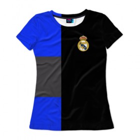 Женская футболка 3D с принтом Real Madrid 2018 Black Version в Санкт-Петербурге, 100% полиэфир ( синтетическое хлопкоподобное полотно) | прямой крой, круглый вырез горловины, длина до линии бедер | emirates | fc | real madrid | клуб | мяч | реал мадрид