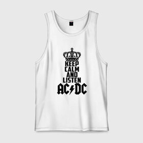 Мужская майка хлопок с принтом Keep calm and listen AC/DC в Санкт-Петербурге, 100% хлопок |  | ac dc | acdc | австралийская | альбом | ангус янг | блюз рок | гитара | головы | группа | крис слэйд | музыканты | надпись | певцы | рок | рок н ролл | стиви янг | хард рок | эксл роуз