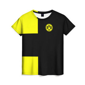 Женская футболка 3D с принтом FC Borussia Dortmund Black в Санкт-Петербурге, 100% полиэфир ( синтетическое хлопкоподобное полотно) | прямой крой, круглый вырез горловины, длина до линии бедер | боруссия | дортмунд