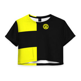 Женская футболка 3D укороченная с принтом FC Borussia Dortmund Black в Санкт-Петербурге, 100% полиэстер | круглая горловина, длина футболки до линии талии, рукава с отворотами | боруссия | дортмунд