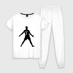 Женская пижама хлопок с принтом Cristiano Ronaldo Real Madrid в Санкт-Петербурге, 100% хлопок | брюки и футболка прямого кроя, без карманов, на брюках мягкая резинка на поясе и по низу штанин | cristiano ronaldo real madrid | криштиану роналду