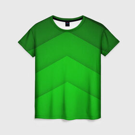 Женская футболка 3D с принтом Зеленые полосы в Санкт-Петербурге, 100% полиэфир ( синтетическое хлопкоподобное полотно) | прямой крой, круглый вырез горловины, длина до линии бедер | Тематика изображения на принте: абстракция | геометрия | зеленый | модные.мода | пирамиды | полосы.линии | тренды | треугольники | узоры