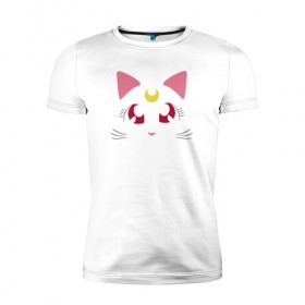 Мужская футболка премиум с принтом Guarding Cat в Санкт-Петербурге, 92% хлопок, 8% лайкра | приталенный силуэт, круглый вырез ворота, длина до линии бедра, короткий рукав | anime | sailor moon | аниме | сейлор мун