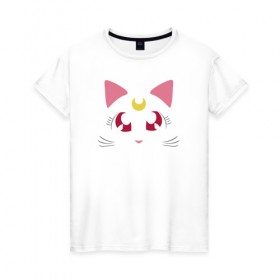 Женская футболка хлопок с принтом Guarding Cat в Санкт-Петербурге, 100% хлопок | прямой крой, круглый вырез горловины, длина до линии бедер, слегка спущенное плечо | anime | sailor moon | аниме | сейлор мун