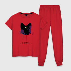 Женская пижама хлопок с принтом Luna в Санкт-Петербурге, 100% хлопок | брюки и футболка прямого кроя, без карманов, на брюках мягкая резинка на поясе и по низу штанин | anime | sailor moon | аниме | сейлор мун