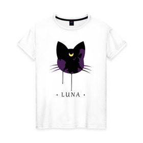 Женская футболка хлопок с принтом Luna в Санкт-Петербурге, 100% хлопок | прямой крой, круглый вырез горловины, длина до линии бедер, слегка спущенное плечо | Тематика изображения на принте: anime | sailor moon | аниме | сейлор мун