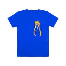 Детская футболка хлопок с принтом Little Pocket Moon в Санкт-Петербурге, 100% хлопок | круглый вырез горловины, полуприлегающий силуэт, длина до линии бедер | Тематика изображения на принте: anime | sailor moon | аниме | сейлор мун