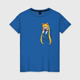 Женская футболка хлопок с принтом Little Pocket Moon в Санкт-Петербурге, 100% хлопок | прямой крой, круглый вырез горловины, длина до линии бедер, слегка спущенное плечо | anime | sailor moon | аниме | сейлор мун