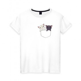 Женская футболка хлопок с принтом Кисы в Санкт-Петербурге, 100% хлопок | прямой крой, круглый вырез горловины, длина до линии бедер, слегка спущенное плечо | anime | cat | sailor moon | аниме | кисы | сейлор мун