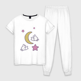 Женская пижама хлопок с принтом Луна в Санкт-Петербурге, 100% хлопок | брюки и футболка прямого кроя, без карманов, на брюках мягкая резинка на поясе и по низу штанин | anime | sailor moon | аниме | сейлор мун