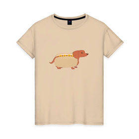 Женская футболка хлопок с принтом Хот дог в Санкт-Петербурге, 100% хлопок | прямой крой, круглый вырез горловины, длина до линии бедер, слегка спущенное плечо | год собаки | собака | такса
