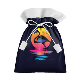 Подарочный 3D мешок с принтом Фламинго дитя заката в Санкт-Петербурге, 100% полиэстер | Размер: 29*39 см | Тематика изображения на принте: закат | море | птица | ретро | стиль | фламинго