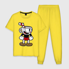 Мужская пижама хлопок с принтом Cuphead в Санкт-Петербурге, 100% хлопок | брюки и футболка прямого кроя, без карманов, на брюках мягкая резинка на поясе и по низу штанин
 | cuphead