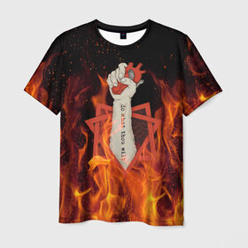 Мужская футболка 3D с принтом Hot Heart в Санкт-Петербурге, 100% полиэфир | прямой крой, круглый вырез горловины, длина до линии бедер | fire | heart | hot | satan | горячий | красный | культ | надписи | огниво | огонь | пекло | рок | рокнролл | рука | сатана | секта | сердце | сила | тату | черный | яркие