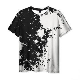 Мужская футболка 3D с принтом Брызги краски в Санкт-Петербурге, 100% полиэфир | прямой крой, круглый вырез горловины, длина до линии бедер | абстракция | белое | брызги | краска | пятно | черное