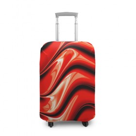 Чехол для чемодана 3D с принтом Жидкие металл (красный) в Санкт-Петербурге, 86% полиэфир, 14% спандекс | двустороннее нанесение принта, прорези для ручек и колес | абстракция | блеск | блики | краска | линии | металл | отражение | узоры