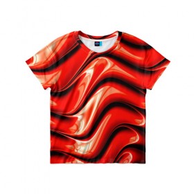 Детская футболка 3D с принтом Жидкие металл (красный) в Санкт-Петербурге, 100% гипоаллергенный полиэфир | прямой крой, круглый вырез горловины, длина до линии бедер, чуть спущенное плечо, ткань немного тянется | абстракция | блеск | блики | краска | линии | металл | отражение | узоры