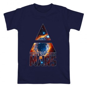 Мужская футболка хлопок с принтом Thirty Seconds to Mars космос в Санкт-Петербурге, 100% хлопок | прямой крой, круглый вырез горловины, длина до линии бедер, слегка спущенное плечо. | 