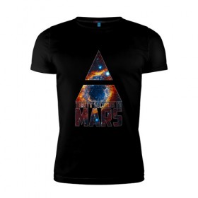 Мужская футболка премиум с принтом Thirty Seconds to Mars космос в Санкт-Петербурге, 92% хлопок, 8% лайкра | приталенный силуэт, круглый вырез ворота, длина до линии бедра, короткий рукав | 