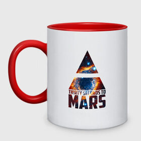 Кружка двухцветная с принтом Thirty Seconds to Mars космос в Санкт-Петербурге, керамика | объем — 330 мл, диаметр — 80 мм. Цветная ручка и кайма сверху, в некоторых цветах — вся внутренняя часть | Тематика изображения на принте: 