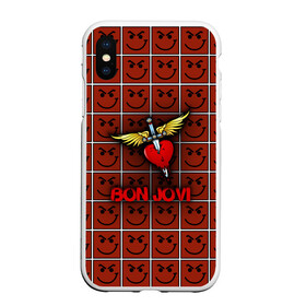 Чехол для iPhone XS Max матовый с принтом Смайлы Bon Jovi в Санкт-Петербурге, Силикон | Область печати: задняя сторона чехла, без боковых панелей | Тематика изображения на принте: bon jovi | бон | бон джови | глэм | группа | джови | джон | рок | хард